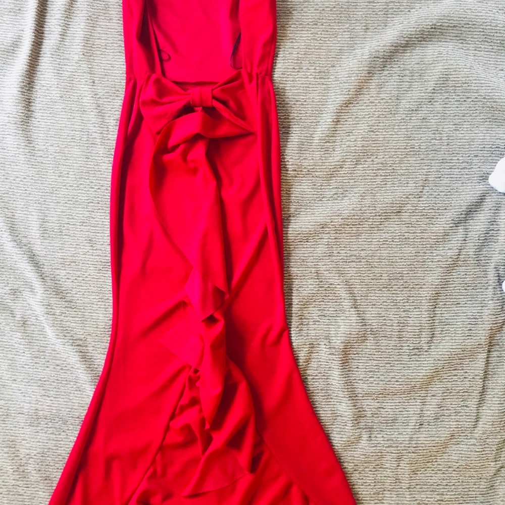 Red Open Back Ruffle Long Dress - Picture 4 of 5